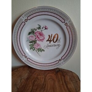 Saji Fine China Japan 40th Anniversary Plate Pink Roses Gold Trim Collectible